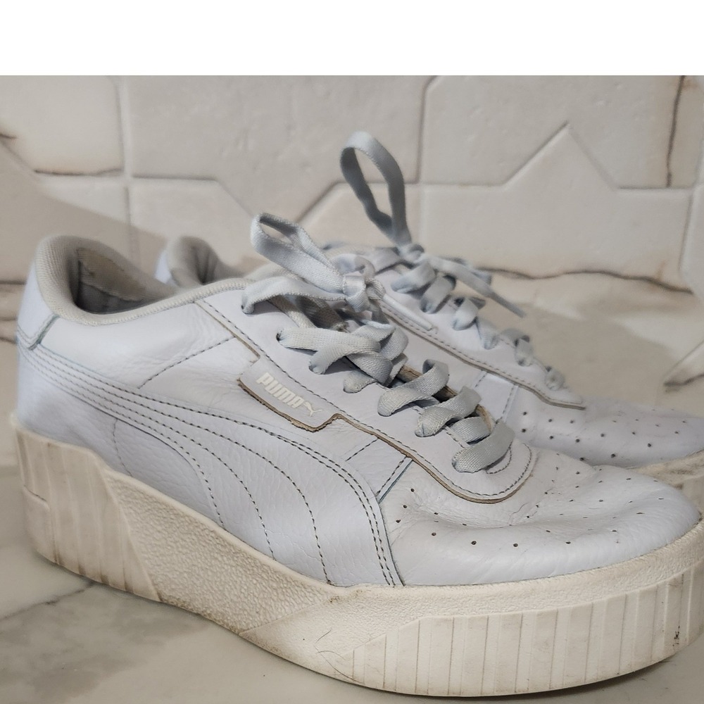 Puma Cali Wedge Women Sneakers Light Blue Leather Platform Shoes 9.5
